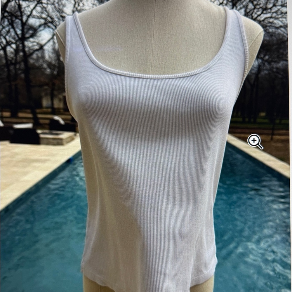 Anne KleinTank Top White Ribbed Cotton Petite Medium